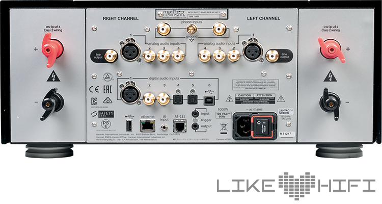 Mark Levinson No 585.5 Integrated Amplifier Stereo Vollverstärker 500 Series Test Review Rear Rückseite Anschlüsse
