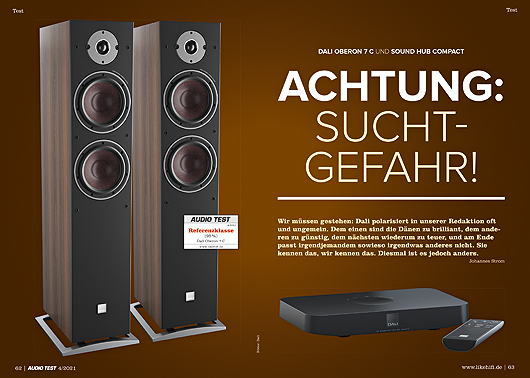 AUDIO TEST Ausgabe 04/21 Magazin HiFi Dali Oberon 7 C Sound Hub Compact Lautsprecher Test Review