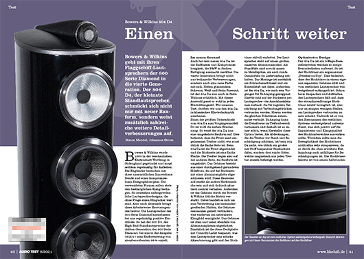 B&W 804 D4 Bowers Wilkins 800 Diamond AUDIO TEST Ausgabe 08 2021 Magazin HiFi Heft Auerbach Verlag Test Review