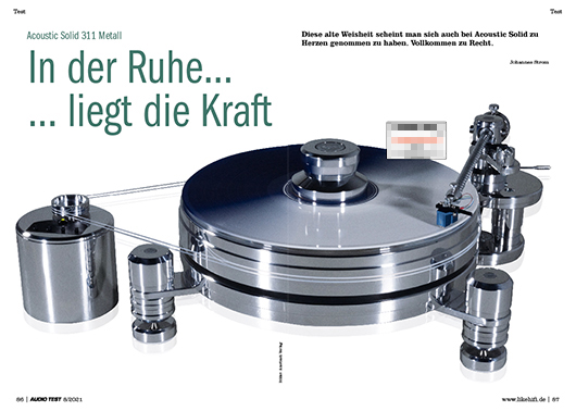 Acoustic Solid 311 Metall AUDIO TEST Ausgabe 08 2021 Magazin HiFi Heft Plattenspieler Auerbach Verlag Test Review