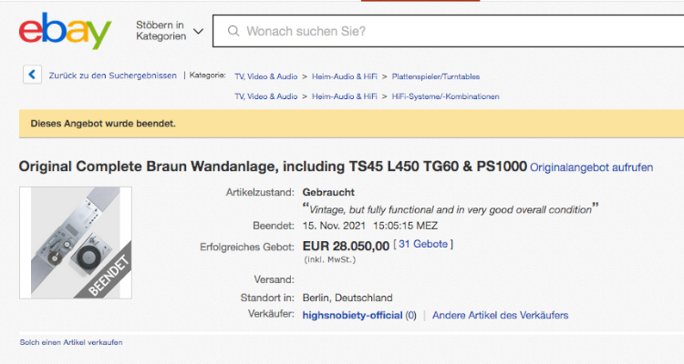 Braun Audio Wandanlage ebay Auktion Auction Highsnobiety