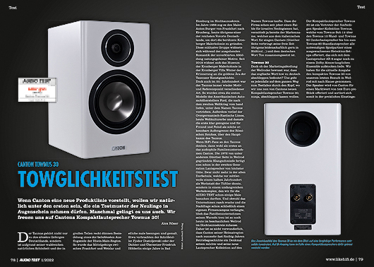 AUDIO TEST Ausgabe 01 2022 Canton Townus 30 Magazin HiFi Heft Regallautsprecher Speaker  Lautsprecher Auerbach Verlag Test Review Dezember Inhalt