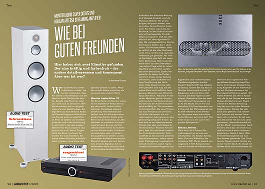 Monitor Audio Silver 300 (7. Generation) und Roksan Attessa Streaming Amplifier im Test AUDIO TEST Ausgabe 01 2022 Magazin HiFi Heft Auerbach Verlag Test Review