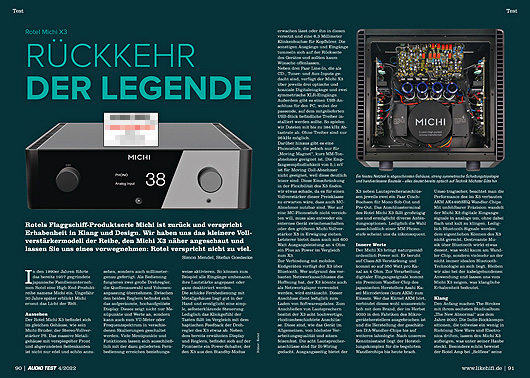 AUDIO TEST Ausgabe 04 2022 Magazin HiFi Heft Rotel Michi X3 Verstärker Amplifier Auerbach Verlag Test Review Mai Inhalt