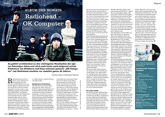 AUDIO TEST Ausgabe 04 2022 Magazin HiFi Heft Radiohead OK Computer Auerbach Verlag Test Review Mai Inhalt