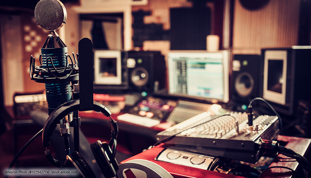 Close-up of boutique recording studio control desk