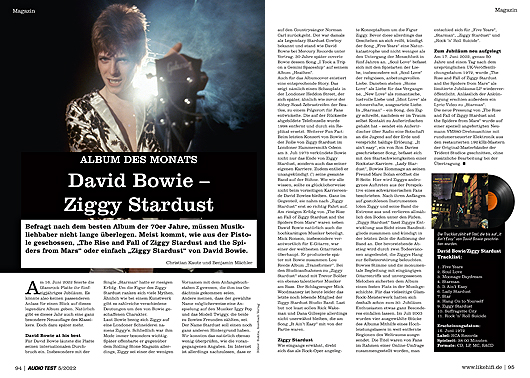 AUDIO TEST Ausgabe 05 2022 Magazin HiFi Heft David Bowie Ziggy Stardust  Auerbach Verlag Test Review Juli Inhalt