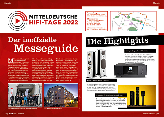 AUDIO TEST Ausgabe 06 2022 Magazin HiFi Heft Lautsprecher Soundbars Aktiv Studio Monitor Stereo Auerbach Verlag Test Review August September HiFi Tage Leipzig MDHT