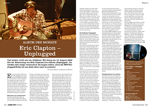 AUDIO TEST Ausgabe 06 2022 Magazin HiFi Heft Eric Clapton Unplugged MTV Auerbach Verlag September August Inhalt