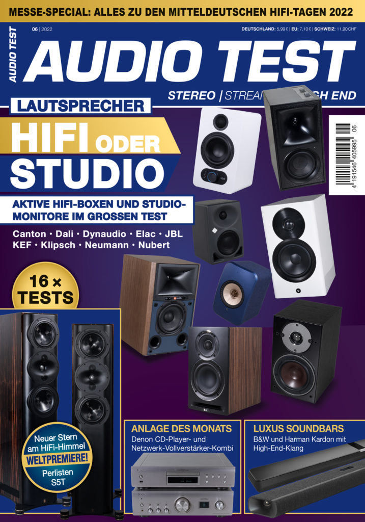 AUDIO TEST Ausgabe 06 2022 HiFi Review Magazin Heft Kaufen Shop bestellen Abo E-Paper digital Lautsprecher Aktiv Studio Monitor Auerbach Verlag September Titelbild Cover