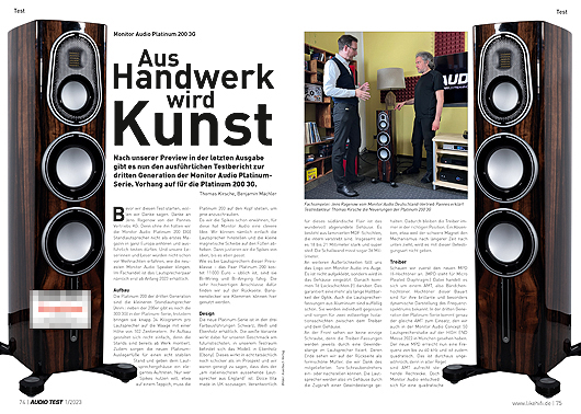 AUDIO TEST Ausgabe 01 2023 Magazin HiFi Heft Lautsprecher Monitor Audio Platinum 200 (3G) Heimkino HiFi Test Review