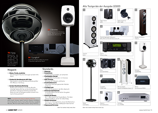 AUDIO TEST Ausgabe 02 2023 Magazin HiFi Heft High End Stereo Auerbach Verlag Test Review Februar Inhalt