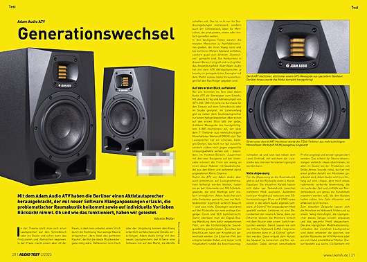 AUDIO TEST Ausgabe 02 2023 Magazin HiFi Heft Lautsprecher Aktiv Studio Adam Audio A7V Review HiFi