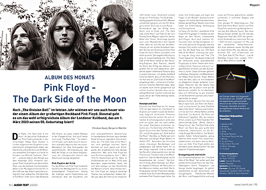 Pink Floyd The Dark Side Of The Moon Album Monats AUDIO TEST Ausgabe 02 2023 Magazin HiFi Heft