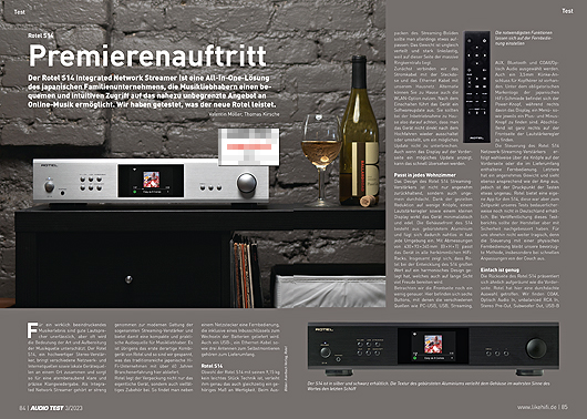 AUDIO TEST Ausgabe 03 2023 Magazin HiFi Heft Rotel S14 Streamer Verstaerker Amp Review HiFi
