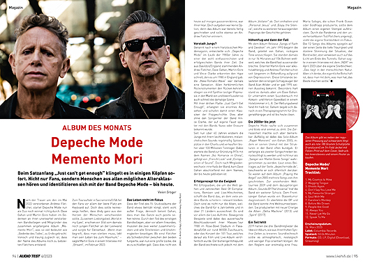 Depeche Mode Album Monats AUDIO TEST Ausgabe 04 2023 Magazin 