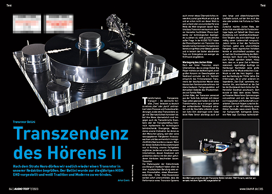 AUDIO TEST Ausgabe 07 2023 Magazin Transrotor Bellini Plattenspieler