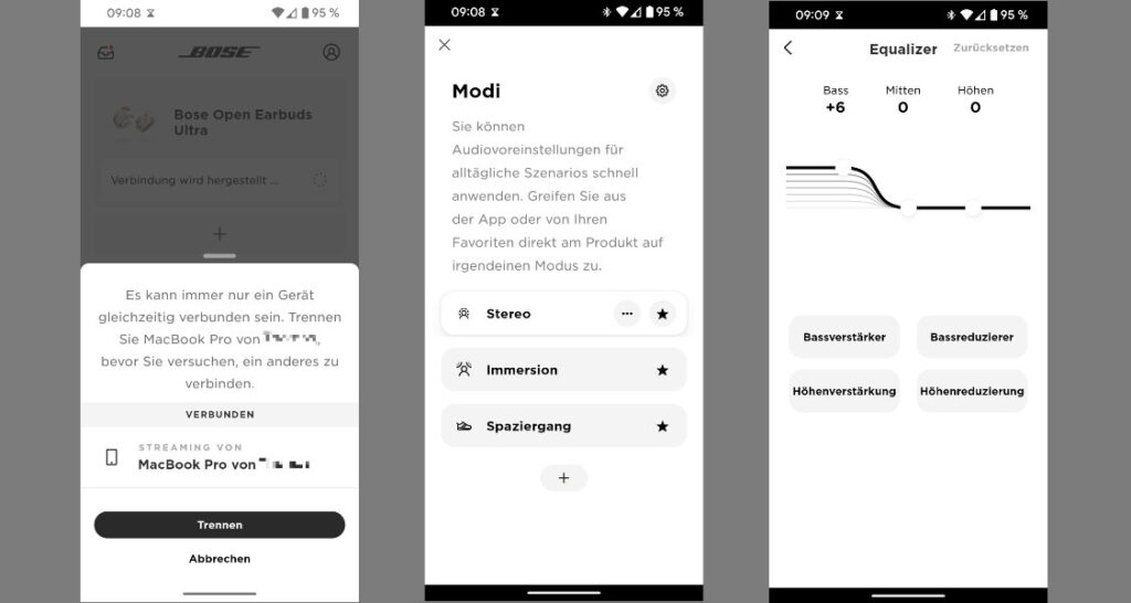 Screenshots aus der Bose App
