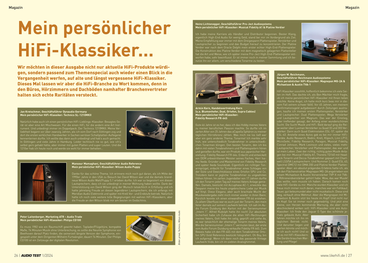 AUDIO TEST Ausgabe 01 2024 Magazin HiFi Retro Klassiker