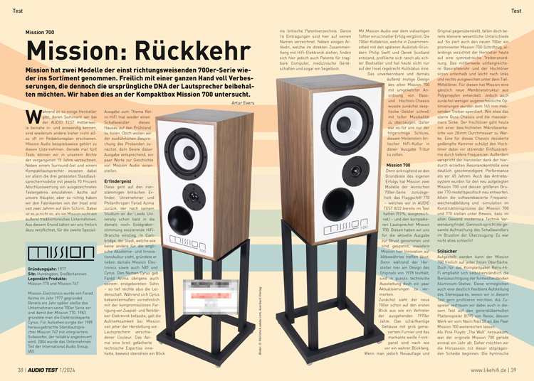 AUDIO TEST Ausgabe 01 2024 Magazin HiFi Retro Mission 700 Lautsprecher