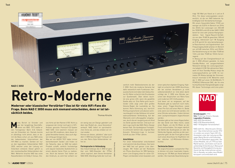 AUDIO TEST Ausgabe 01 2024 Magazin HiFi Retro NAD C 3050 Verstärker