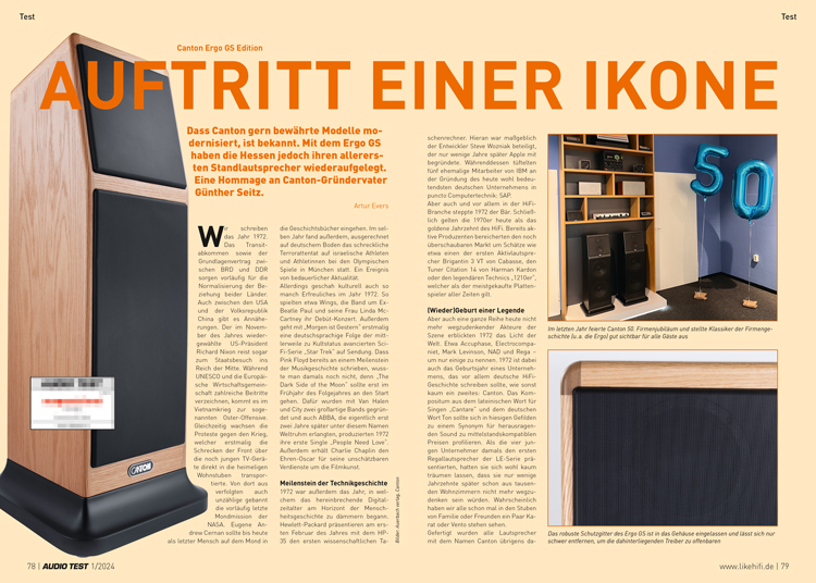 AUDIO TEST Ausgabe 01 2024 Magazin HiFi Retro Canton Ergo GS Edition Lautsprecher