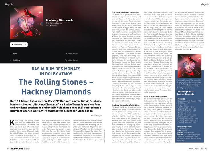 AUDIO TEST Ausgabe 01 2024 Magazin Album des Monats Hackney Diamonds Rolling Stones