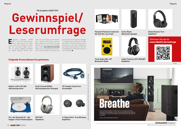 AUDIO TEST Ausgabe 03 2024 Magazin Gewinnspiel Umfrage