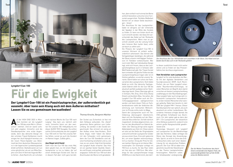 AUDIO TEST Ausgabe 03 2024 Magazin Lautsprecher Lyngdorf Cue 100