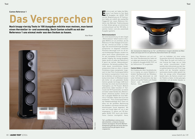 AUDIO TEST Ausgabe 03 2024 Magazin Lautsprecher Canton Reference 1