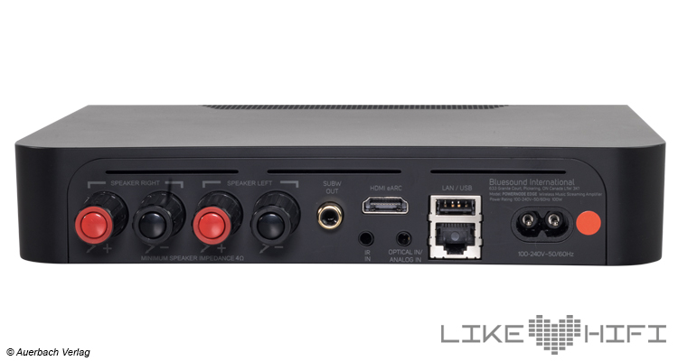 Allgemein verbindungsfreundlich präsentiert sich der Powernode Edge Streamer mit
einem HDMI-, USB-A-, Mini-Toslink- sowie analogem Stereo-Mini-Klinken-Eingang