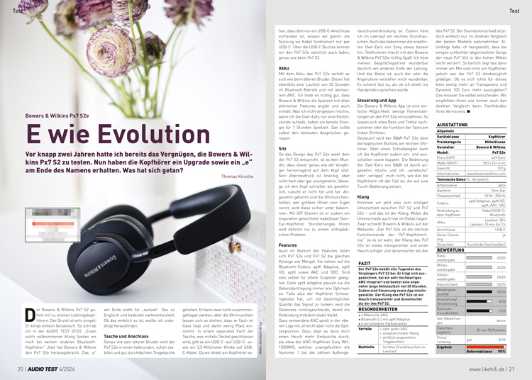 AUDIO TEST Ausgabe 04 2024 Magazin Bowers & Wilkins Px7 S2e: Over-Ear-Kopfhörer