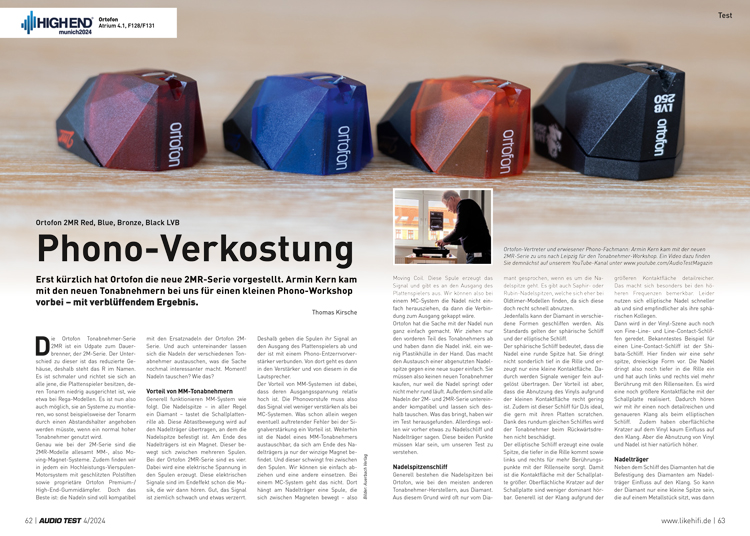 AUDIO TEST Ausgabe 04 2024 Magazin Ortofon 2MR Tonabnehmer