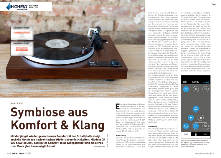 AUDIO TEST Ausgabe 04 2024 Magazin Dual CS 529 Plattenspieler