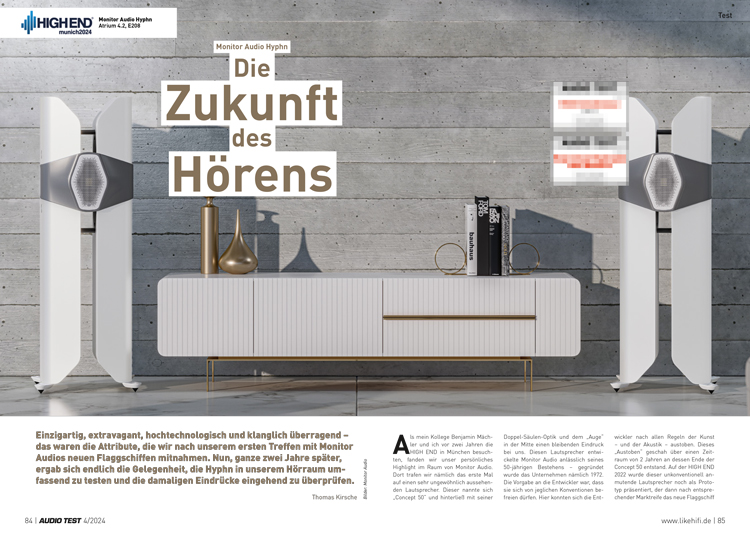 AUDIO TEST Ausgabe 04 2024 Magazin Lautsprecher Monitor Audio Hyphn