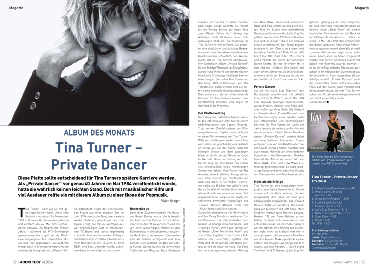 AUDIO TEST Ausgabe 04 2024 Magazin Tina Turner Private Dancer