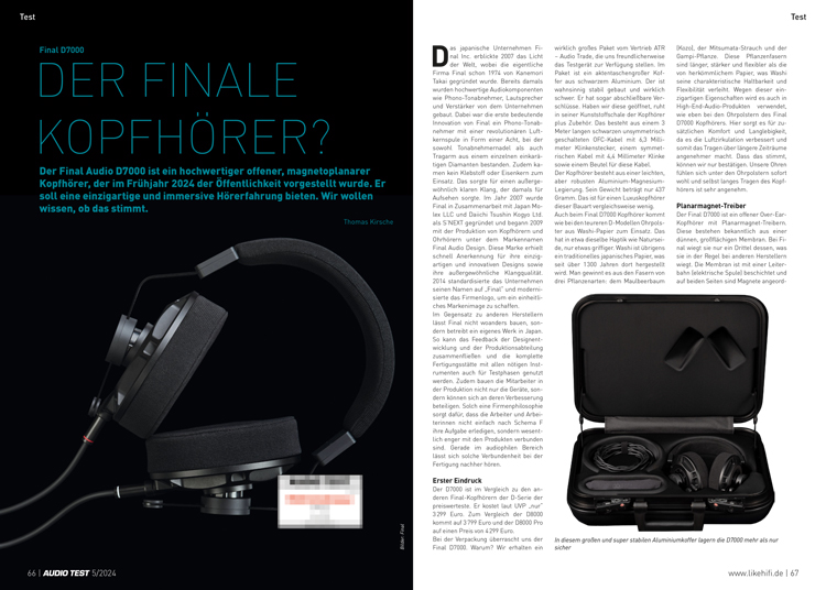 AUDIO TEST Ausgabe 05 2024 Magazin Kopfhörer Final D7000