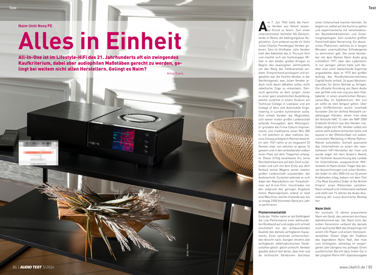 AUDIO TEST Ausgabe 05 2024 Magazin Naim Uniti Nova PE Verstärker Streamer