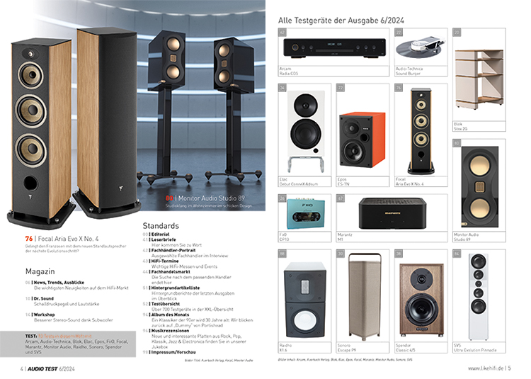 AUDIO TEST Ausgabe 06 2024 Magazin Inhalt High End Lautsprecher Boxen Kompaktboxen