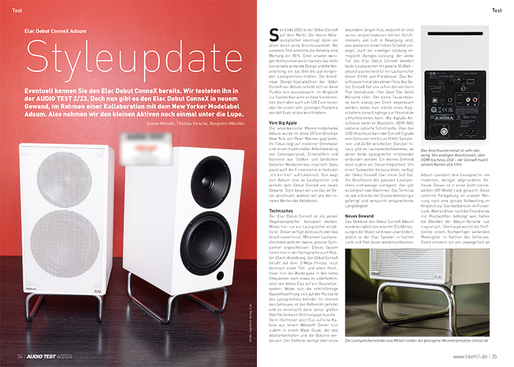 AUDIO TEST Ausgabe 06 2024 Magazin Elac Debut Connex Adsum Lautsprecher Kompaktbox