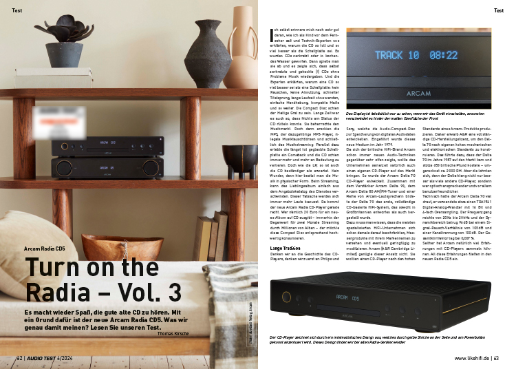 AUDIO TEST Ausgabe 06 2024 Magazin Arcam Radia CD5 Cd-player