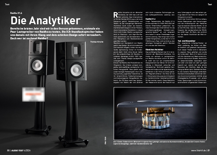 AUDIO TEST Ausgabe 06 2024 Magazin Raidho X1.6 Lautsprecher Kompaktbox