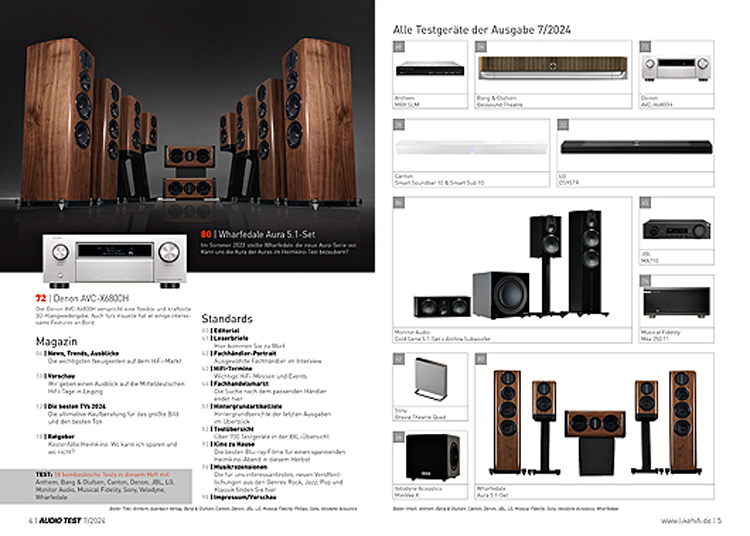 AUDIO TEST Ausgabe 07 2024 Magazin Inhalt High End Lautsprecher Boxen Heimkino