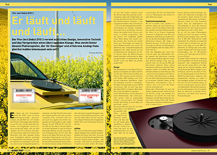 AUDIO TEST Ausgabe 01 2025 Magazin Pro-Ject Debut EVO 2 Plattenspieler