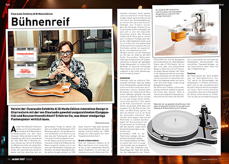 AUDIO TEST Ausgabe 01 2025 Magazin Clearaudio Celebrity Al Di Meola Edition Plattenspieler