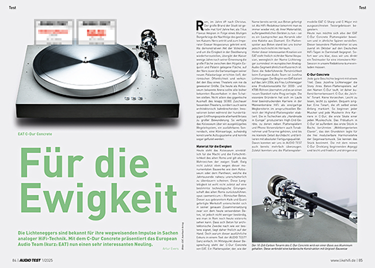 AUDIO TEST Ausgabe 01 2025 Magazin EAT C-Dur Concrete Plattenspieler