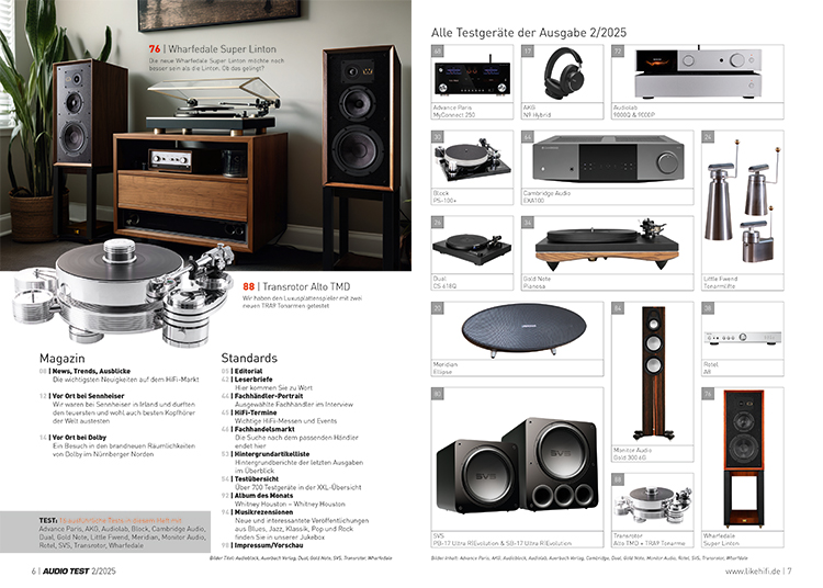 AUDIO TEST Ausgabe 02 2025 Magazin Inhalt Verstärker High End Lautsprecher Plattenspieler