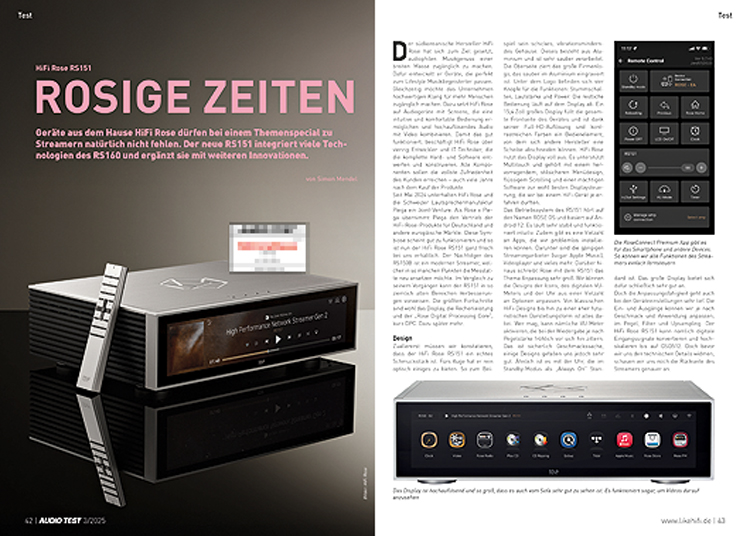 AUDIO TEST Ausgabe 03 2025 Magazin HiFi Rose RS151 Streamer