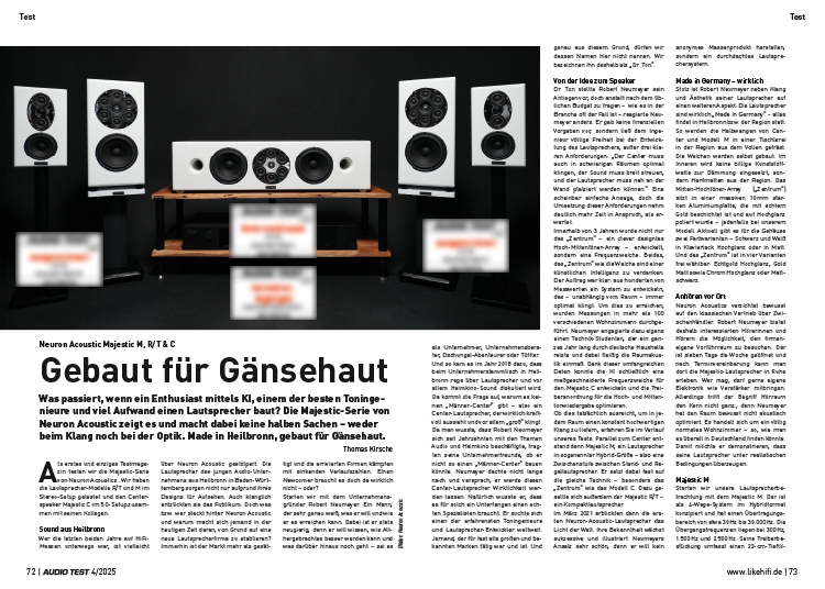 AUDIO TEST Ausgabe 04 2025 Magazin Neuron Acoustic Majestic Lautsprecher High End