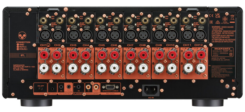 Rückseite des Marantz AMP 20 mit Anschlüssen